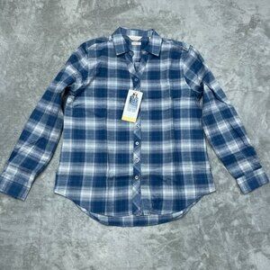 Weatherproof Vintage Womens Blue Plaid Comfort Stretch Button-Down Shirt S b0013